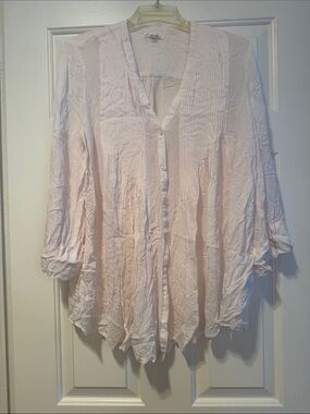 On The Road Pale Pink V-Neck Button-Front Blouse